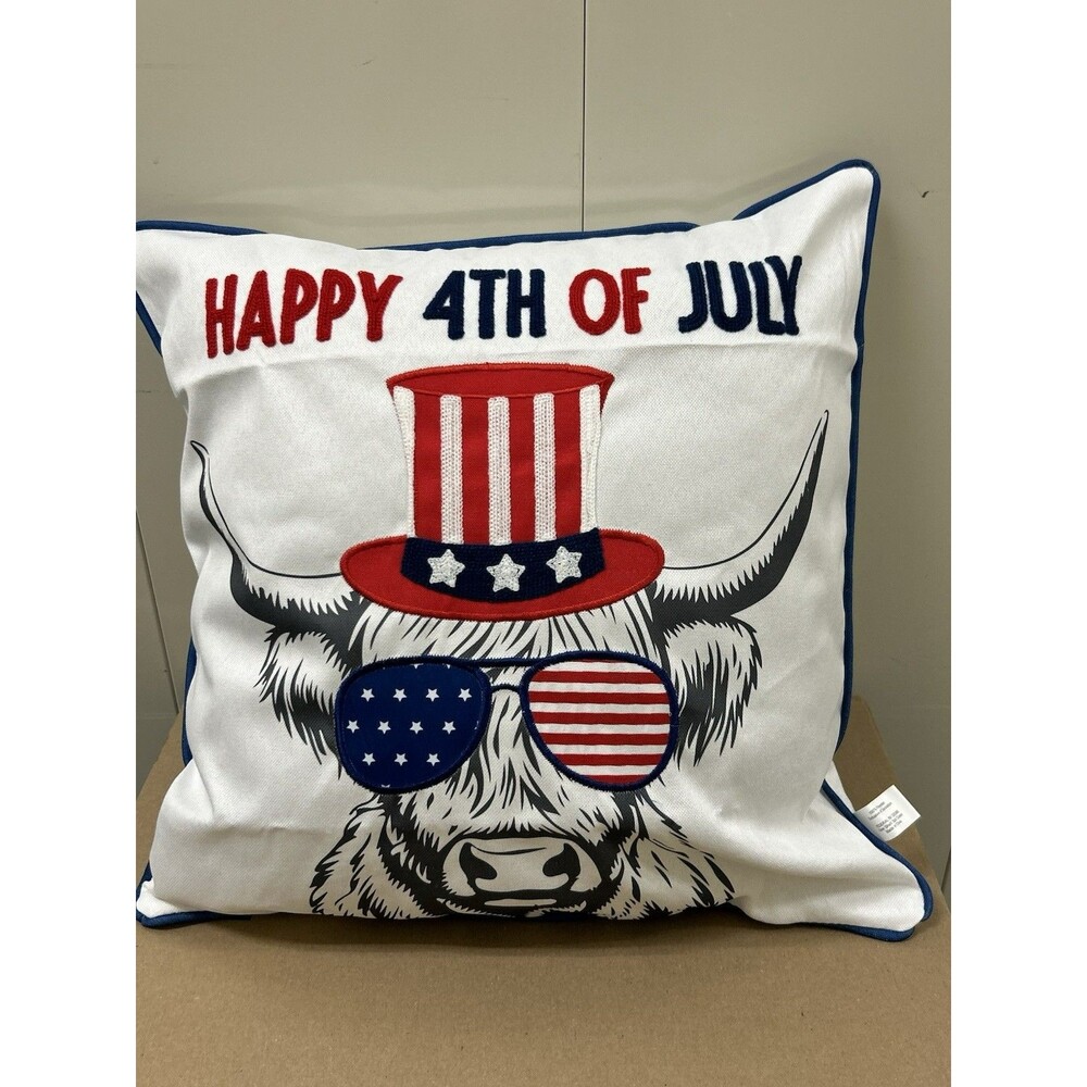 Hobby Lobby Highland Cow 4th of July Pillow Cover w/ New Ashland Pillow